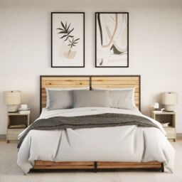 Berkfield Home Bedside Cabinets with LED Lights 2 pcs Sonoma Oak Engineered Wood in Brown - thumbnail 4