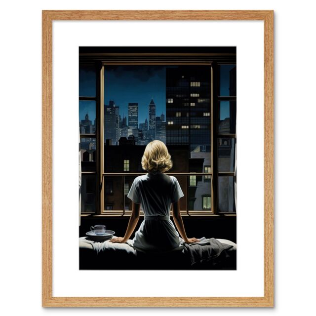 Artery8 Wall Art Print Alfred Hitchcock Rear Window Inspired Hyperrealist Painting Watching Neighbours at Night Artwork Framed 9X7 Inch - image 1