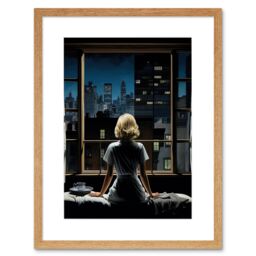 Artery8 Wall Art Print Alfred Hitchcock Rear Window Inspired Hyperrealist Painting Watching Neighbours at Night Artwork Framed 9X7 Inch - thumbnail 1