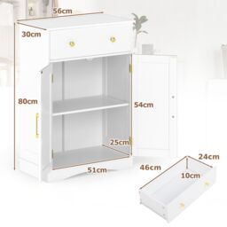 Gymax Bathroom Floor Cabinet Freestanding Storage Cupboard With Drawer-White in White - thumbnail 2