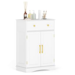Gymax Bathroom Floor Cabinet Freestanding Storage Cupboard With Drawer-White in White - thumbnail 9
