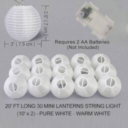 Bright Zeal 2*Battery-Operated White Cloth Lantern String Lights 3m with Timer - thumbnail 3