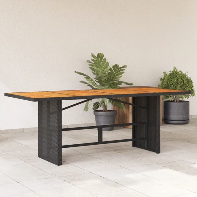 Berkfield Home Garden Table with Acacia Wood Top Black 190x80x75 cm Poly Rattan - Size: 190 x 80 x 75 cm - image 1