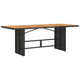 Berkfield Home Garden Table with Acacia Wood Top Black 190x80x75 cm Poly Rattan - Size: 190 x 80 x 75 cm - thumbnail 2