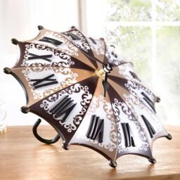 mysmartbuy Novelty Umbrella Design Clock - Decorative Quartz Movement Clock with Large Roman Numerals - Measures 19cm Diameter in Brown