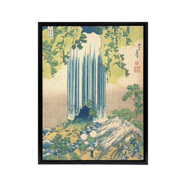 "Artery8 Hokusai Yoro Waterfall Framed Canvas Japanese Wall Art Print - Size: W12"" x H16""" - image 1