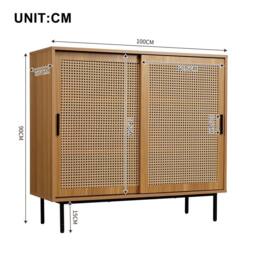 ERGOVEXA Sideboard Storage Cupboard Rattan Sliding Barn Doors Kitchen Cabinet in Brown - thumbnail 2
