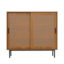 ERGOVEXA Sideboard Storage Cupboard Rattan Sliding Barn Doors Kitchen Cabinet in Brown