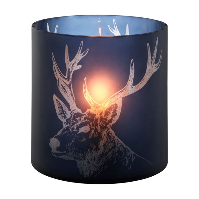 Orsina Large Blue Stag Candle Holder, Blue Glass Construction Candle Holder, Stag Motif with Attractive Details - image 1
