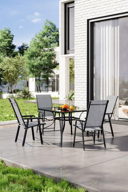 Garden Sanctuary 5 Pcs Square Outdoor Garden Tempered Glass Table & Chair Set in Black - image 1