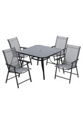 Garden Sanctuary 5 Pcs Square Outdoor Garden Tempered Glass Table & Chair Set in Black - thumbnail 3