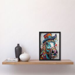 Artery8 Horse Hippie in Multicoloured Bridles & Top Hat Artwork Framed Wall Art Print A4 in Black - thumbnail 2
