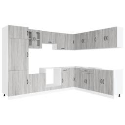 Berkfield Home Elegant 14 Piece Kitchen Cabinet Set Kalmar Grey Sonoma Engineere - thumbnail 3
