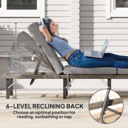 OUTSUNNY Folding Rattan Sun Lounger with Adjustable Back, Cushion, Grey - thumbnail 5