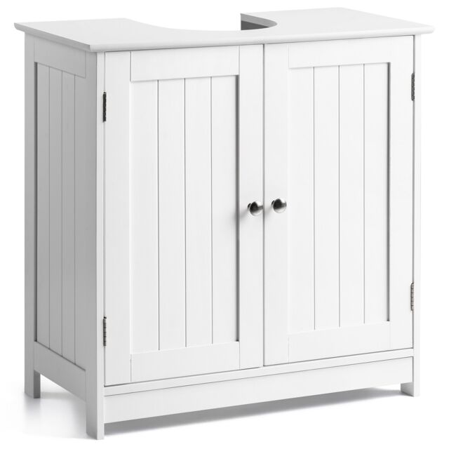 Christow Bathroom Under Sink Cabinet Wooden White 2 Door Storage Cupboard Unit - image 1