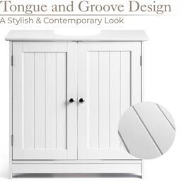 Christow Bathroom Under Sink Cabinet Wooden White 2 Door Storage Cupboard Unit - thumbnail 4
