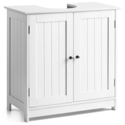 Christow Bathroom Under Sink Cabinet Wooden White 2 Door Storage Cupboard Unit - thumbnail 1