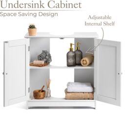 Christow Bathroom Under Sink Cabinet Wooden White 2 Door Storage Cupboard Unit - thumbnail 2
