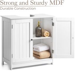 Christow Bathroom Under Sink Cabinet Wooden White 2 Door Storage Cupboard Unit - thumbnail 3