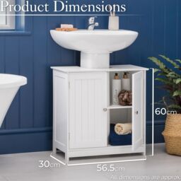 Christow Bathroom Under Sink Cabinet Wooden White 2 Door Storage Cupboard Unit - thumbnail 6