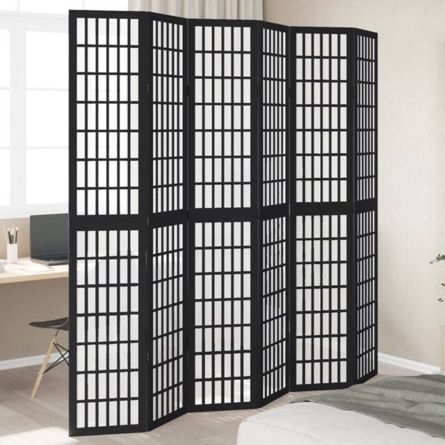 Berkfield Home Room Divider 6 Panels Black Solid Wood Paulownia - image 1