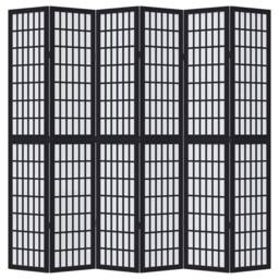Berkfield Home Room Divider 6 Panels Black Solid Wood Paulownia - thumbnail 4