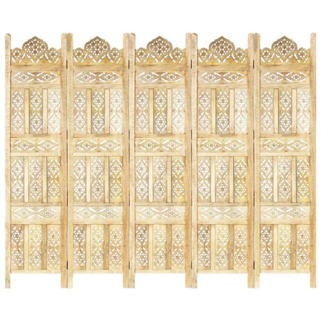 Berkfield Home Hand carved 5-Panel Room Divider 200x165 cm Solid Mango Wood in Brown - image 1