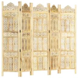 Berkfield Home Hand carved 5-Panel Room Divider 200x165 cm Solid Mango Wood in Brown - thumbnail 5