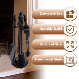 "Marco Paul 16"" Traditional Fireside Set Fireside Accessories Set for Home Fireplace in Black" - thumbnail 4