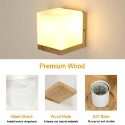 Pheashine Nordic Wall Sconce, Natural Wood with Square Shade, E27, No Bulb in White - thumbnail 5