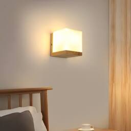 Pheashine Nordic Wall Sconce, Natural Wood with Square Shade, E27, No Bulb in White - thumbnail 2