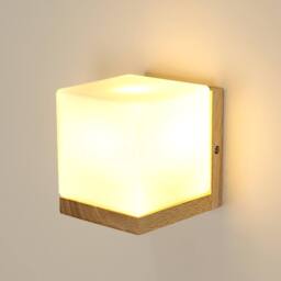 Pheashine Nordic Wall Sconce, Natural Wood with Square Shade, E27, No Bulb in White