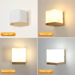 Pheashine Nordic Wall Sconce, Natural Wood with Square Shade, E27, No Bulb in White - thumbnail 3
