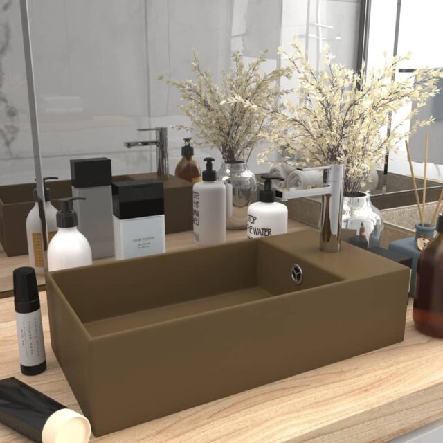 Berkfield Home Bathroom Sink with Overflow Ceramic Matt Cream - image 1