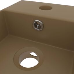 Berkfield Home Bathroom Sink with Overflow Ceramic Matt Cream - thumbnail 5