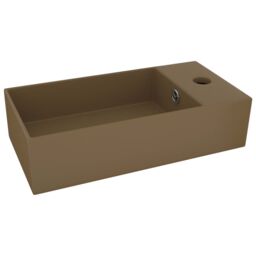 Berkfield Home Bathroom Sink with Overflow Ceramic Matt Cream - thumbnail 2