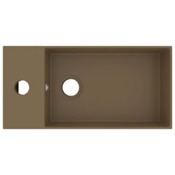 Berkfield Home Bathroom Sink with Overflow Ceramic Matt Cream - thumbnail 3
