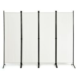 Costway Folding Room Divider 4 Panel Wall Privacy Screen Protector Home Living Room in White - thumbnail 1