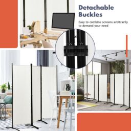 Costway Folding Room Divider 4 Panel Wall Privacy Screen Protector Home Living Room in White - thumbnail 6