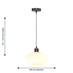 First Choice Lighting Set of 2 Baton - White Ribbed Oval Glass with Satin Nickel Pendants - thumbnail 8