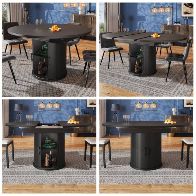 Rolipo Extendable Round to Oval Dining Table 6 Seater Walnut Black - image 1