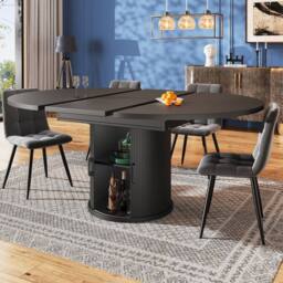 Rolipo Extendable Round to Oval Dining Table 6 Seater Walnut Black - thumbnail 9