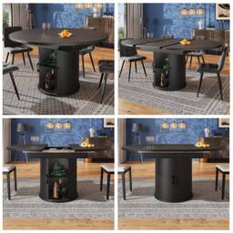 Rolipo Extendable Round to Oval Dining Table 6 Seater Walnut Black - thumbnail 1