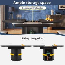Rolipo Extendable Round to Oval Dining Table 6 Seater Walnut Black - thumbnail 4