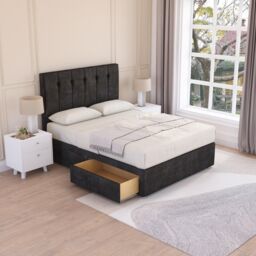 Sloomy Highbury Plush Velvet Memory Foam Bed Set With 4 Drawers, Mattress & Headboard in Black - Size: Small Double - thumbnail 2