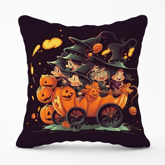 Warren Reed - Designer Cartoon Illustrations A Magical Pumpkin Carriage With Outdoor Cushion in Orange - Size: 60 cm x 60 cm - image 1