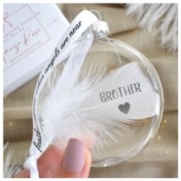 Amaya Rose Ltd In Memory of Brother Feather Round Bauble Gift Boxed. Memorial Décor in Clear - thumbnail 2