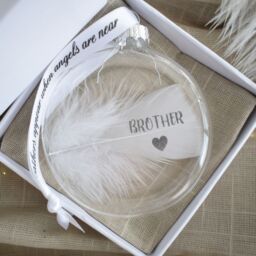Amaya Rose Ltd In Memory of Brother Feather Round Bauble Gift Boxed. Memorial Décor in Clear - thumbnail 4