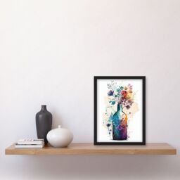 Artery8 Wildflower Spring Bouquet in Glass Wine Bottle Artwork Framed Wall Art Print A4 in Black - thumbnail 2