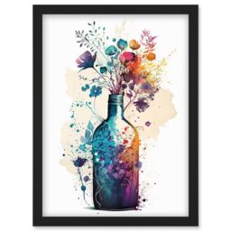 Artery8 Wildflower Spring Bouquet in Glass Wine Bottle Artwork Framed Wall Art Print A4 in Black - thumbnail 1